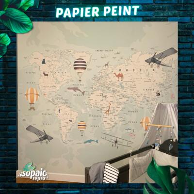 Papier peint chambre d'enfant carte du monde